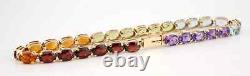 Stunning 9ct Yellow Gold Rainbow Stone Set 7.4/18.5cm Tennis Bracelet