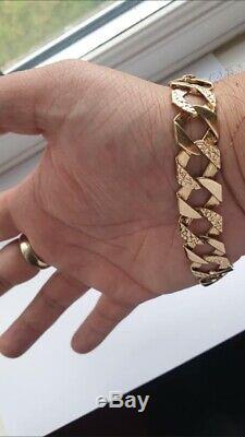 Stunning 9ct yellow gold mens curb bracelet
