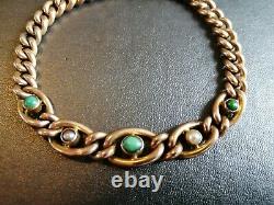 Stunning Antique Victorian 9ct Gold Turquoise & Pearl Curb Bracelet jewellery