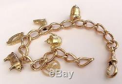 Stunning Ladies Heavy Antique 9ct Gold Superb Quality Charm Bracelet & Charms