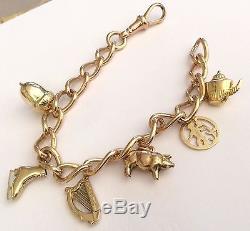 Stunning Ladies Heavy Antique 9ct Gold Superb Quality Charm Bracelet & Charms