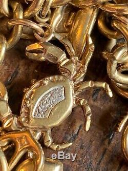 Substantial 9ct Gold Curb Link & Padlock Charm Bracelet & 17 Charms