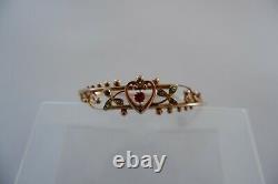 Suffragette Edwardian 9ct Gold'sweet Heart' Hooped Bracelet C1905, Box
