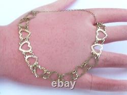 Super Vintage Ladies Solid 9ct Gold Heart Link Bracelet Length 7 4.7 Grams