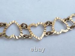 Super Vintage Ladies Solid 9ct Gold Heart Link Bracelet Length 7 4.7 Grams