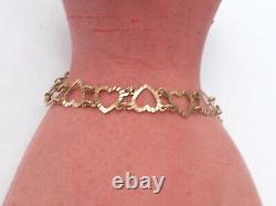 Super Vintage Ladies Solid 9ct Gold Heart Link Bracelet Length 7 4.7 Grams