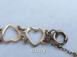 Super Vintage Ladies Solid 9ct Gold Heart Link Bracelet Length 7 4.7 Grams