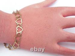 Super Vintage Ladies Solid 9ct Gold Heart Link Bracelet Length 7 4.7 Grams