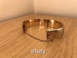 Superb 9ct Yellow 1/5th Gold Metal Core Floral Cut Hinged Bangle/Bracelet & Box