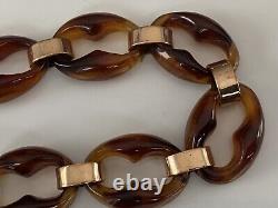 Superb Chunky Old Vintage Antique 9ct Gold Faux Tortoiseshell Bracelet