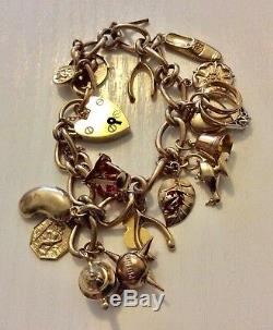 Superb Ladies Vintage Heavy 9CT Gold Charm Bracelet Loads Of Charms On