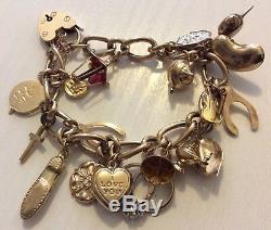 Superb Ladies Vintage Heavy 9CT Gold Charm Bracelet Loads Of Charms On