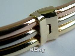 Superb Quality 9ct Yellow White Rose Tri Colour Gold Ladies Wide Bangle