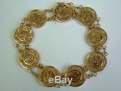 Symbolic 9ct Yellow Gold Chinese Writing Good Luck Bracelet 7.75 Inches