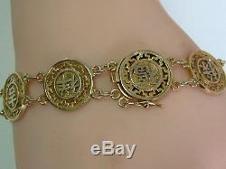 Symbolic 9ct Yellow Gold Chinese Writing Good Luck Bracelet 7.75 Inches