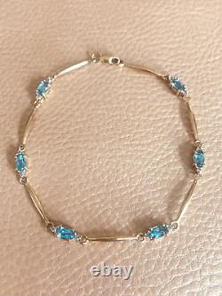 Topaz & Diamond 9ct Gold Bracelet 3.6g Swiss Blue 18cm 7 & Velvet Gift Box