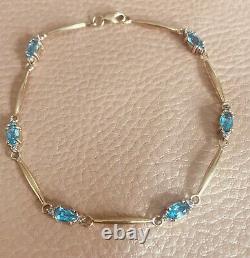 Topaz & Diamond 9ct Gold Bracelet 3.6g Swiss Blue 18cm 7 & Velvet Gift Box