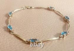 Topaz & Diamond 9ct Gold Bracelet 3.6g Swiss Blue 18cm 7 & Velvet Gift Box