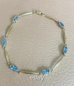 Topaz & Diamond 9ct Gold Bracelet 3.6g Swiss Blue 18cm 7 & Velvet Gift Box