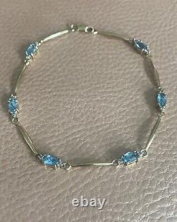 Topaz & Diamond 9ct Gold Bracelet 3.6g Swiss Blue 18cm 7 & Velvet Gift Box