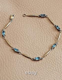 Topaz & Diamond 9ct Gold Bracelet 3.6g Swiss Blue 18cm 7 & Velvet Gift Box