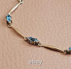 Topaz & Diamond 9ct Gold Bracelet 3.6g Swiss Blue 18cm 7 & Velvet Gift Box