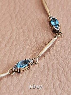 Topaz & Diamond 9ct Gold Bracelet 3.6g Swiss Blue 18cm 7 & Velvet Gift Box