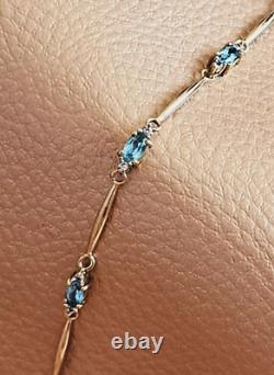 Topaz & Diamond 9ct Gold Bracelet 3.6g Swiss Blue 18cm 7 & Velvet Gift Box