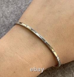 Two Tone Gold Hinged Bangle Bracelet With CZ 9ct 9k Yellow White Gold