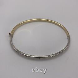 Two Tone Gold Hinged Bangle Bracelet With CZ 9ct 9k Yellow White Gold
