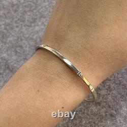 Two Tone Gold Hinged Bangle Bracelet With CZ 9ct 9k Yellow White Gold