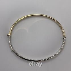Two Tone Gold Hinged Bangle Bracelet With CZ 9ct 9k Yellow White Gold