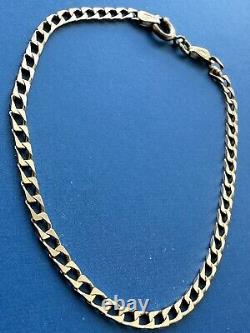 UNISEX Hallmarked 9Ct Gold Flat Curb-Link Chain Bracelet Import LDN 1976 2.85Gr