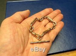 Unusual Vintage 9ct Rose Gold Watch Chain Bracelet Trombone Links & Tbar 19.6g