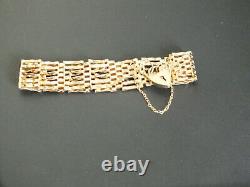 Unusual Vintage Solid 9ct Yellow Gold Gate Bracelet with Heart Lock