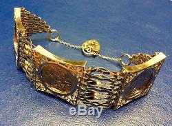 Very Elaborate Ladies 9ct Gold Sovereign x3 Gate Link Bracelet 46.6g