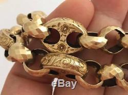 Victorian 9CT Gold Fancy Link Floral Garnet Heart Padlock Bracelet(R1197)