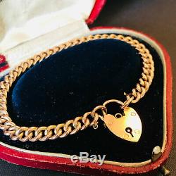 Victorian 9ct, 9k, 375 Rose Gold curb link bracelet with padlock, 7.5 19cm