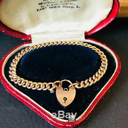 Victorian 9ct, 9k, 375 Rose Gold curb link bracelet with padlock, 7.5 19cm