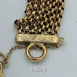 Victorian 9ct Gold 6 Strand Belcher Link 6 Bracelet Heart Lock Fastener #760