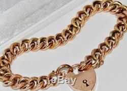Victorian 9ct Rose Gold Bracelet With Heart Padlock & Safety Chain 16.1 grams