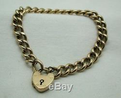 Victorian 9ct Rose Gold Curb Link Bracelet With Heart Padlock