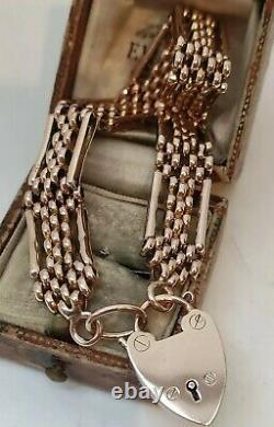 Victorian 9ct Rose Gold Gate Bracelet 4 bar fancy Chain Link