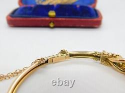 Victorian 9ct Yellow Gold, Emerald & Diamond Set Bangle Bracelet Antique c1880