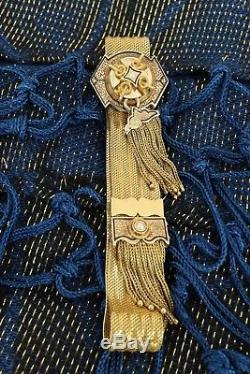 Victorian Double Tassel Enamel 9ct 14k 18ct Gold Mesh Slide Bracelet. NICE1