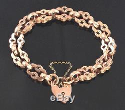 Victorian Ornate 9Ct Rose Gold Bracelet With Padlock Clasp, 17.3grams