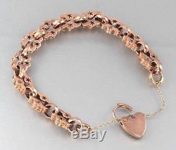 Victorian Ornate 9Ct Rose Gold Bracelet With Padlock Clasp, 17.3grams