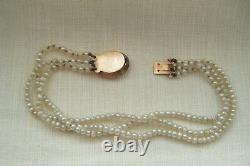 Victorian carved white coral cameo natural pearls rose gold clasp bracelet