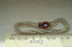 Victorian carved white coral cameo natural pearls rose gold clasp bracelet