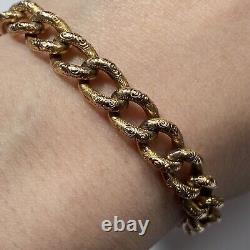 Vintage 1900 Heart Padlock Embossed Curb Chain Bracelet 9ct 9k Yellow Gold 8